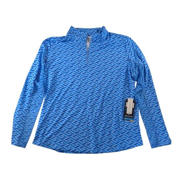 IBKUL Womens Long Sleeve 2XL Top 1/4 Zip Mock Neck Fatima Blue/Peri Print Golf - Picture 1 of 5